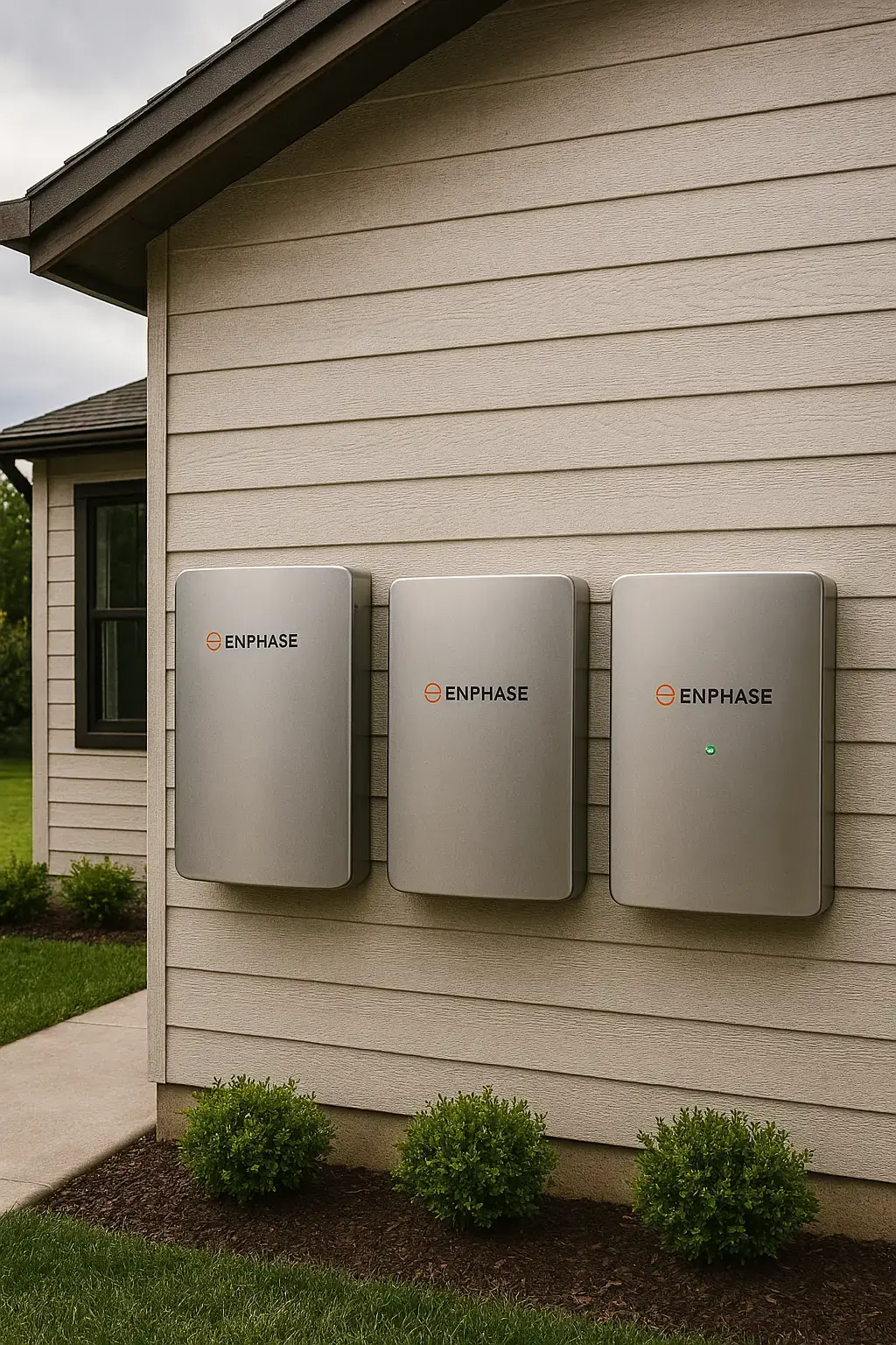 Enphase battery system installed in a modern home, providing clean energy storage and reliable backup power.